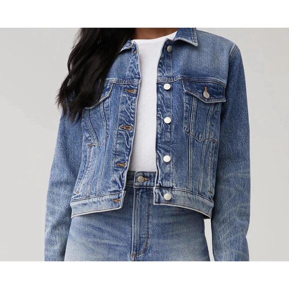 NWT Good American Committed To Fit Button Down Jacket -Light-Wash Indigo 4X - Picture 2 of 3